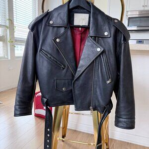 MAJE Black Leather Biker Jacket Size Fr 40 (M/L)